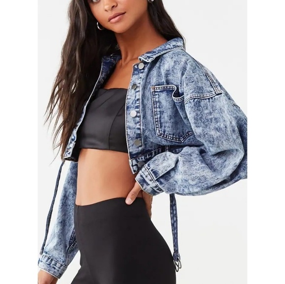 American Bazi Jacquard Trim Cropped Denim Jacket